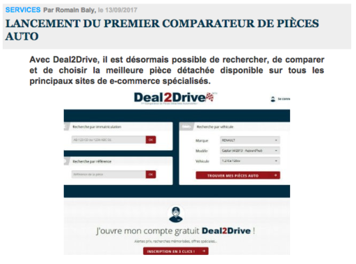 Le Journal de la Rechange et de la Réparation annonce la sortie de Deal2Drive !