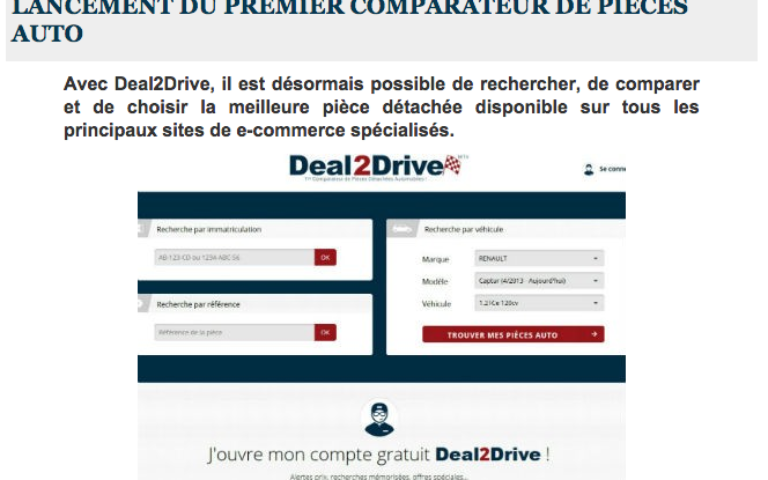 Le Journal de la Rechange et de la Réparation annonce la sortie de Deal2Drive !