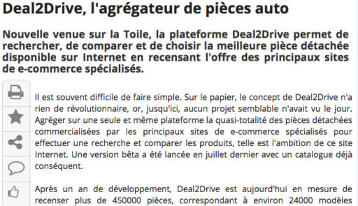 JournalAuto.com parle du 1er comparateur de pièces détachées